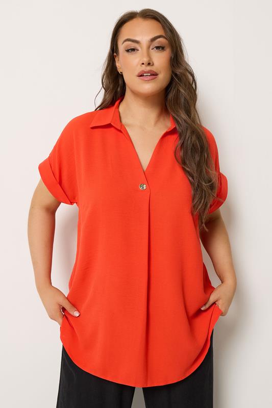 YOURS Curve Orange Button Half Placket Blouse