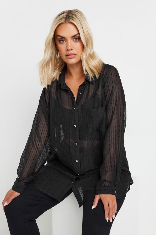 YOURS Plus Size Black Sheer Textured Shirt | Yours Clothing  1