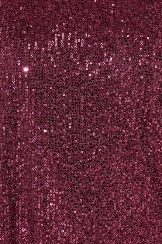 YOURS LONDON Plus Size Burgundy Red Sequin Swing Top | Yours Clothing 4