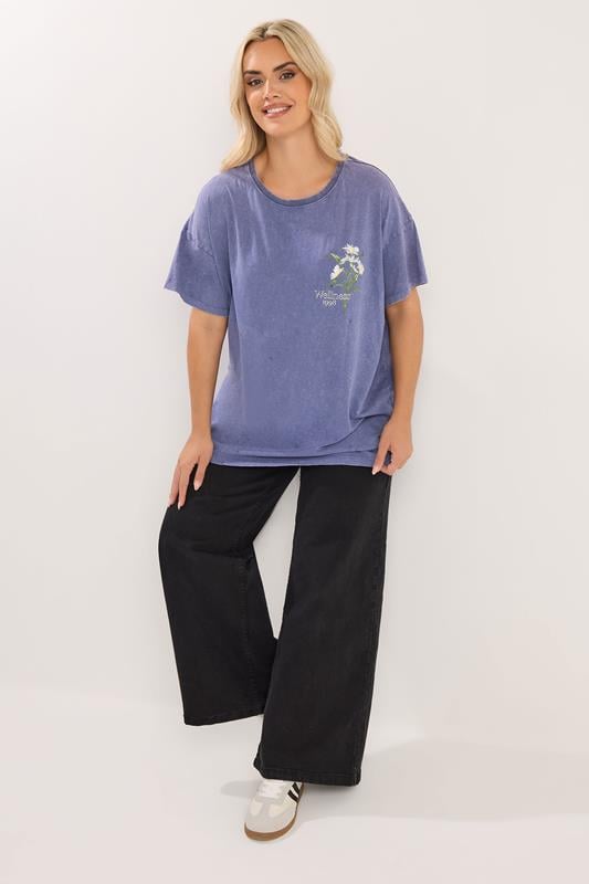 YOURS Plus Size Blue 'Wellness' Daisy Back Print T-Shirt | Yours Clothing 2