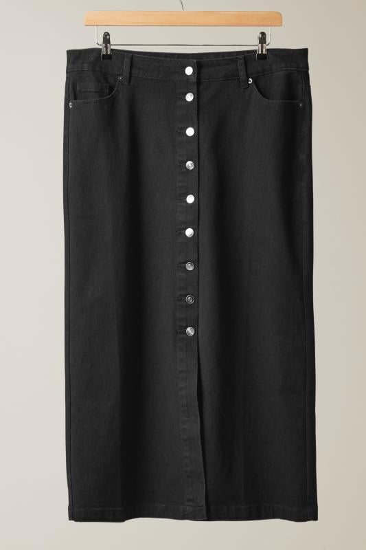 EVANS Plus Size Black Button Through Denim Maxi Skirt | Evans 5