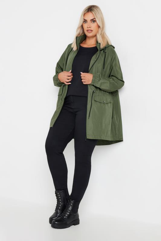 YOURS Plus Size Khaki Green Drawstring Lightweight Parka Jacket | Yours Clothing 2