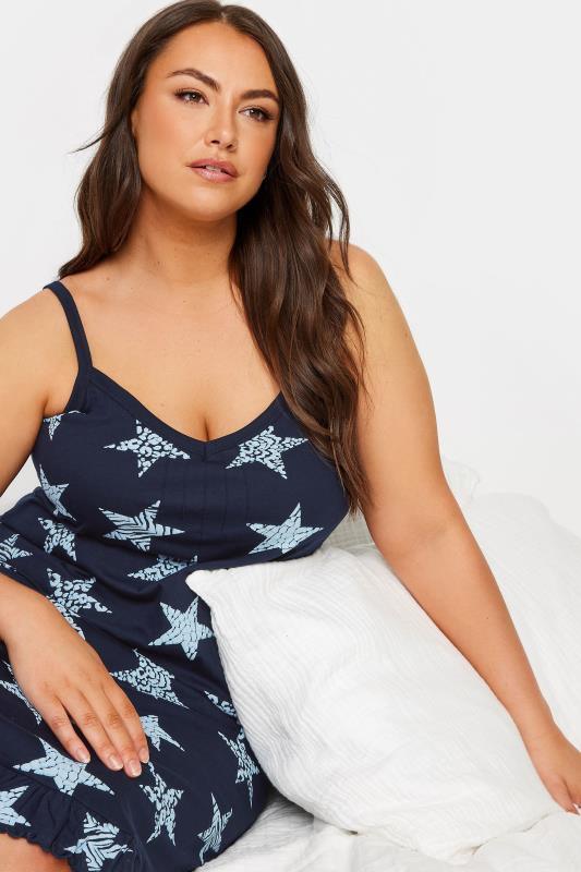 YOURS Plus Size Navy Blue Star Print Chemise Nightdress | Yours Clothing 4