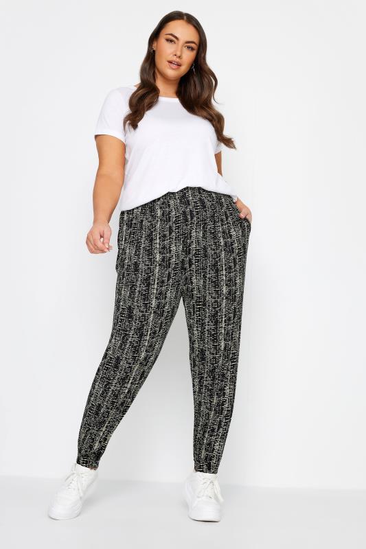 YOURS Plus Size Black Abstract Print Harem Style Joggers | Yours Clothing 2