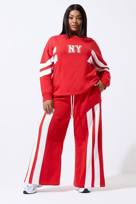 Plus Size  LIMITED COLLECTION Curve Red Stripe Wide Leg Joggers