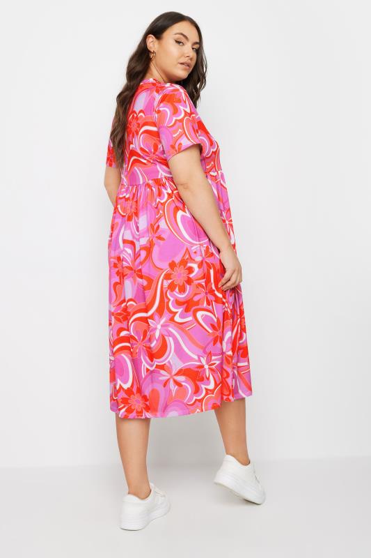 YOURS Plus Size Pink Retro Floral Print Smock Dress | Yours Clothing 3