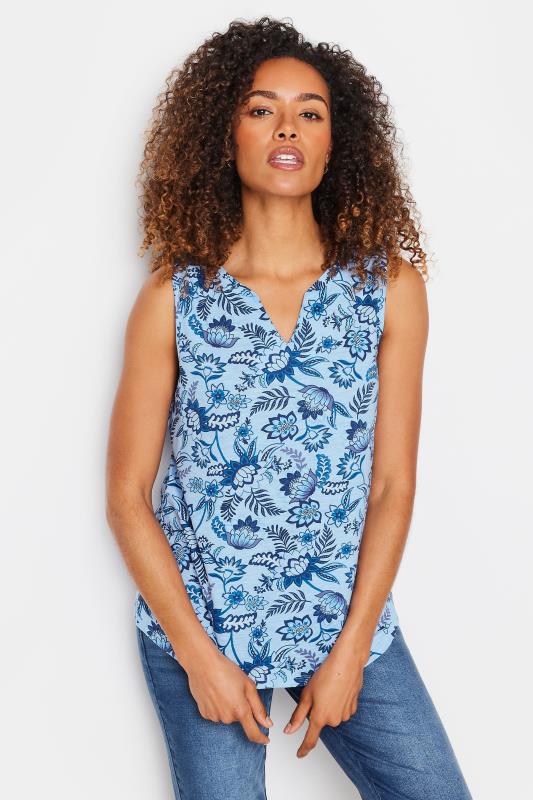 M&Co Blue Sarassa Print Sleeveless Notch Neck Cotton Vest Top | M&Co 1