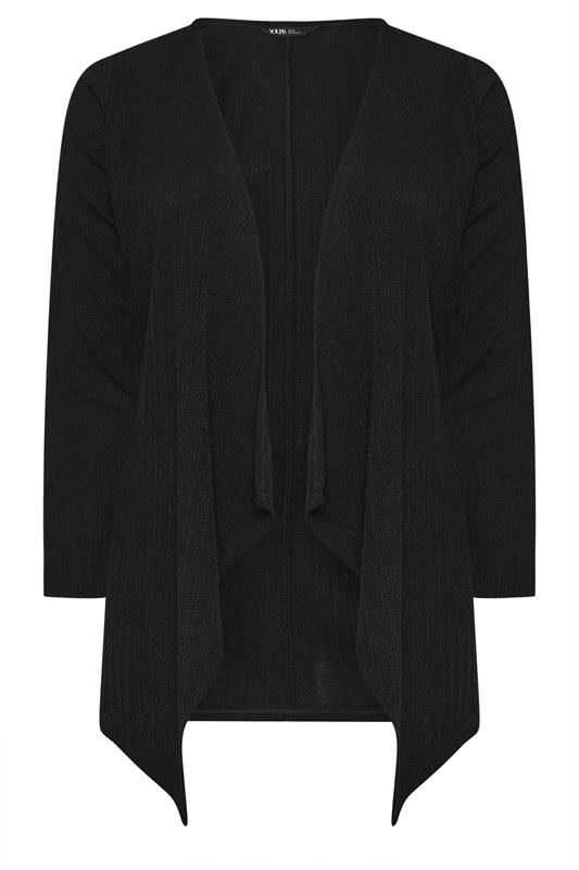 YOURS Plus Size Black Ribbed Waterfall Cardigan | Yours Clothing 5