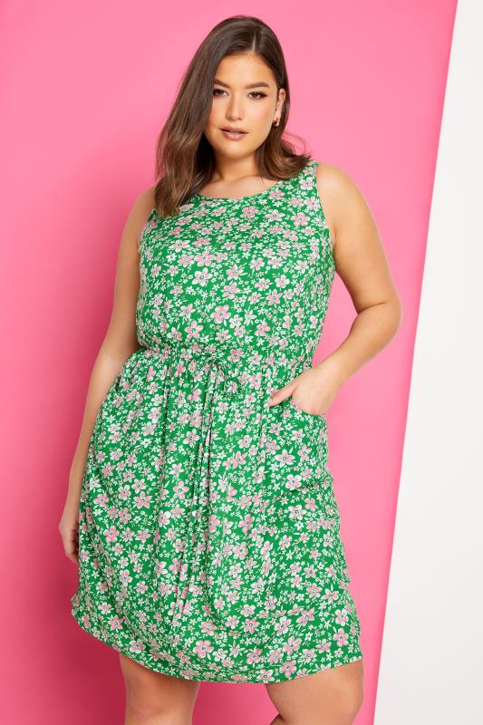 YOURS Curve Plus Size Green Floral Ditsy Print Mini Dress | Yours Clothing  5