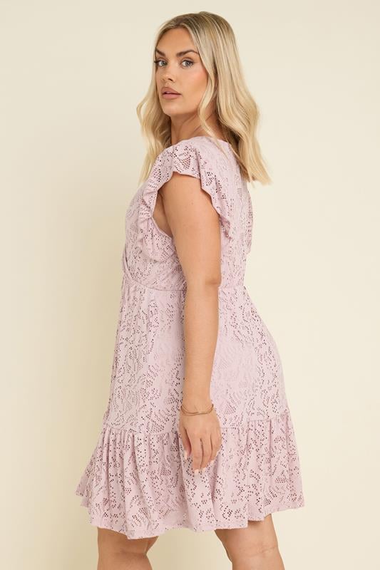 YOURS Plus Size Light Pink Broderie Anglaise Wrap Mini Dress | Yours Clothing 3