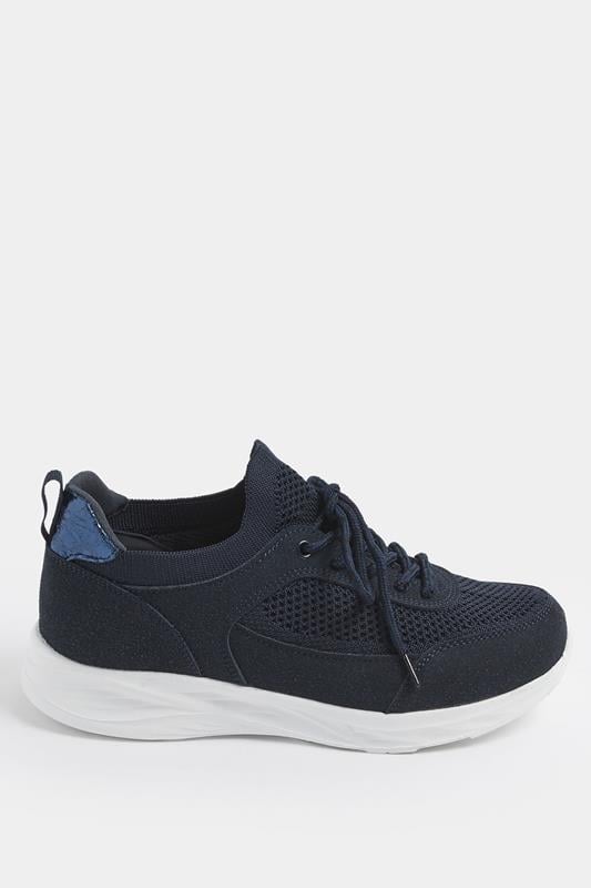 Navy Blue Knitted Trainers In Extra Wide EEE Fit | Yours Clothing 2