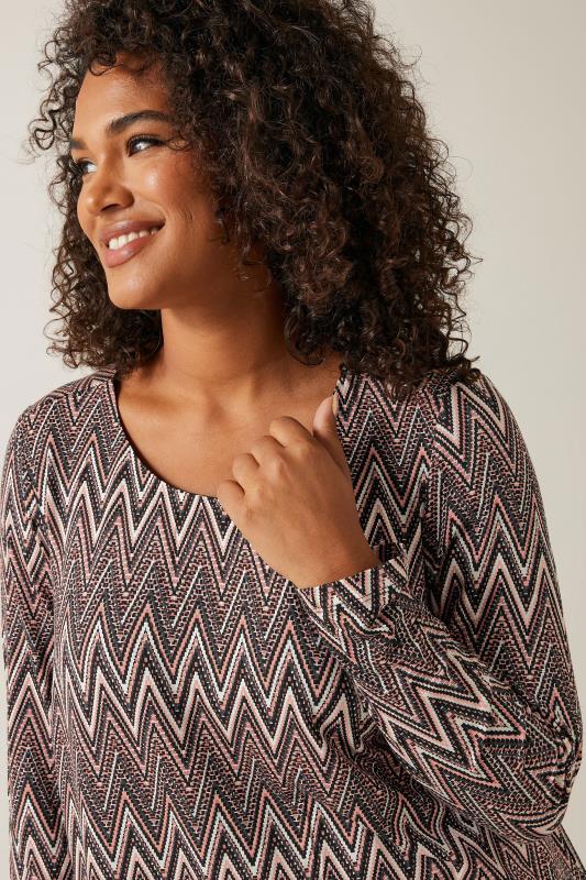 Evans Brown Zig Zag Print Long Sleeve Top 4