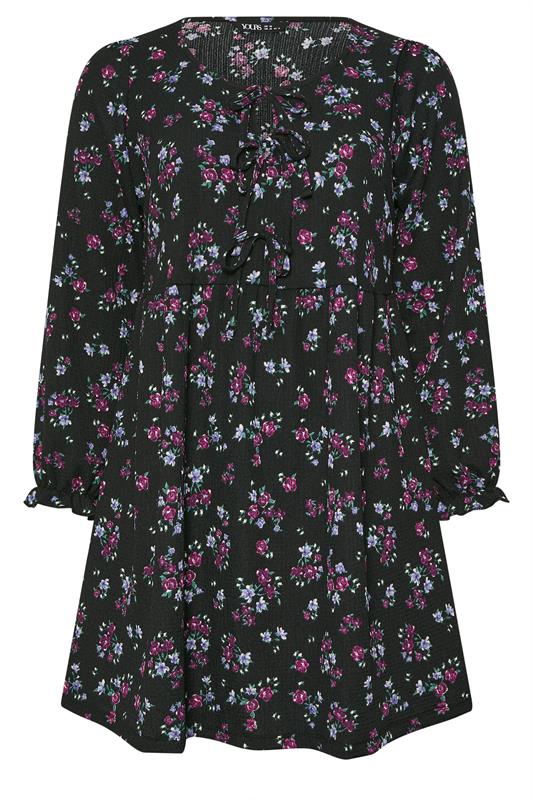 YOURS Plus Size Black Floral Tie Front Textured Dress | Yours Clothing 6