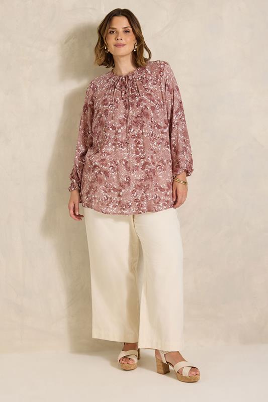 EVANS Plus Size Pink Paisley Long Sleeve Blouse | Evans 1