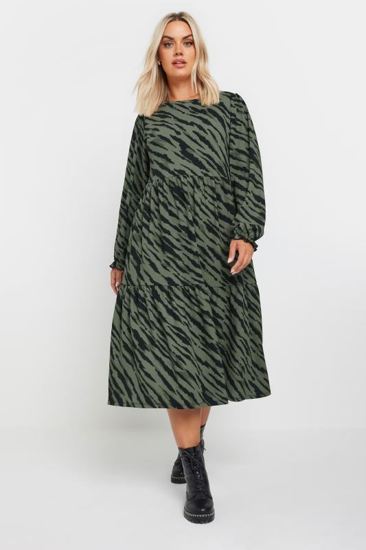 Plus Size  YOURS Curve Green Zebra Print Textured Midaxi Dress