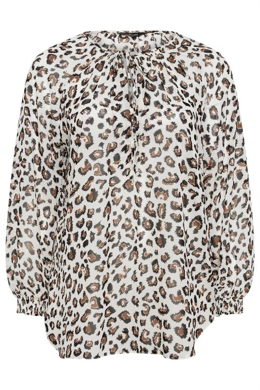 YOURS Plus Size White Leopard Print Tie Neck Blouse | Yours Clothing 5