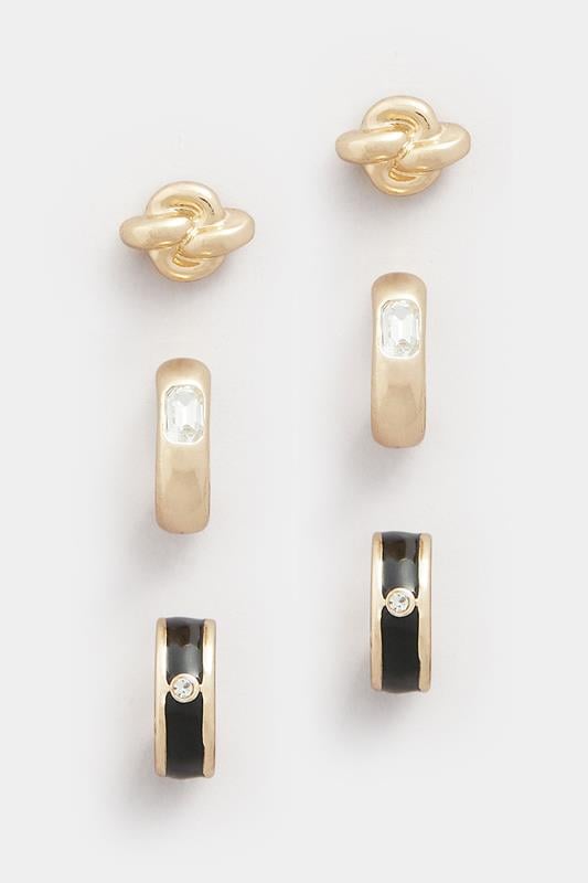  YOURSET 3 PACK Gold Tone Mixed Stud & Hoop Earring Set