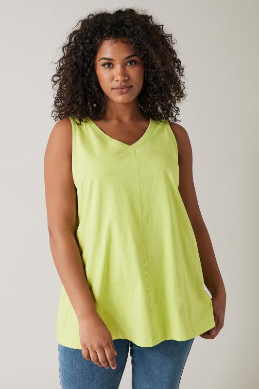 Evans Plus Size Chartreuse Green Cotton Vest Top | Evans 1