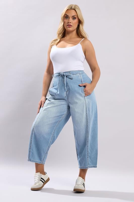 YOURS Plus Size Light Blue Blue Crop Barrel Jeans | Yours Clothing 1