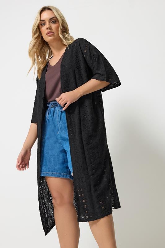YOURS Curve Black Broderie Anglaise Kimono