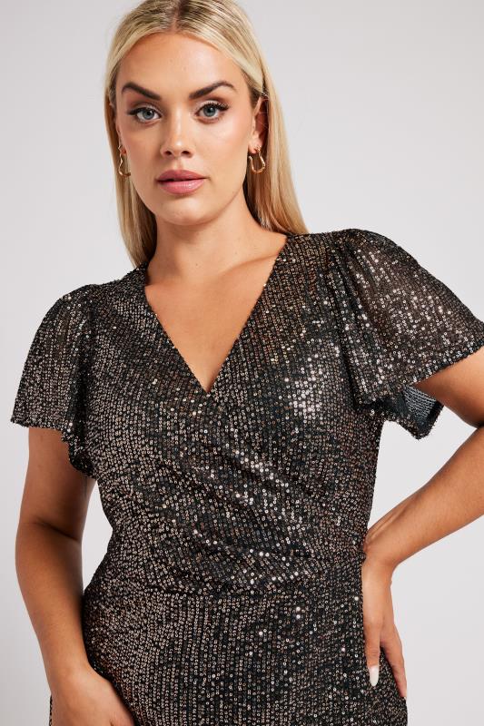 YOURS LONDON Plus Size Black & Gold Sequin Embellished Wrap Dress 2