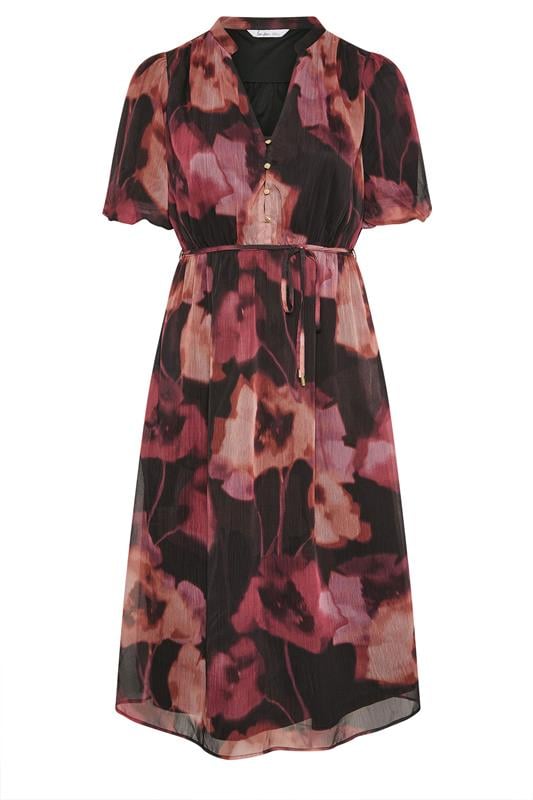 YOURS LONDON Plus Size Pink Blurred Floral Puff Sleeve Shirt Dress | Yours Clothing 5