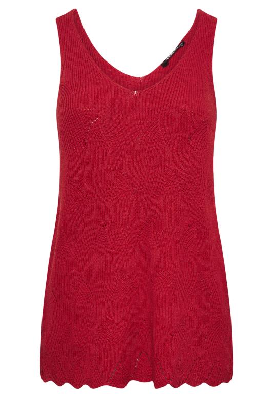 YOURS Plus Size Red Scallop Hem Knitted Vest Top | Yours Clothing 5