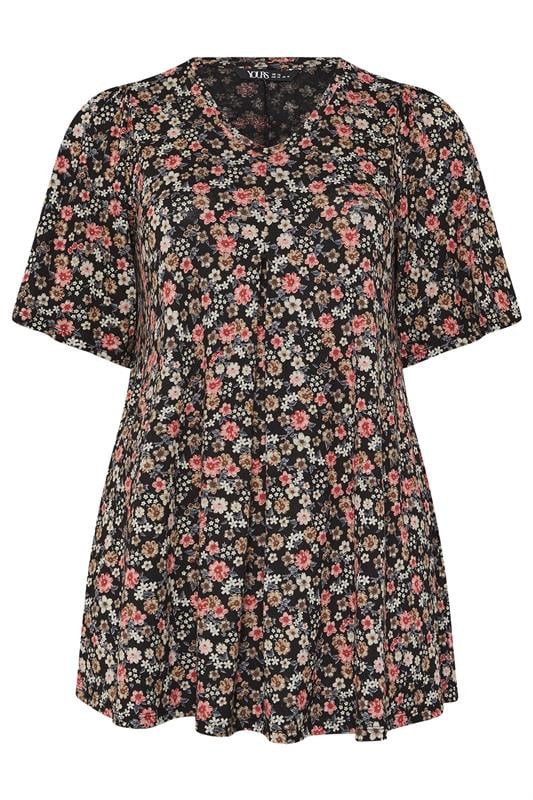 YOURS Plus Size Black Floral Pleat Top | Yours Clothing 5