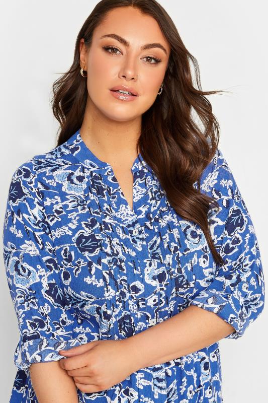 YOURS Plus Size Blue Floral Pintuck Shirt | Yours Clothing 4