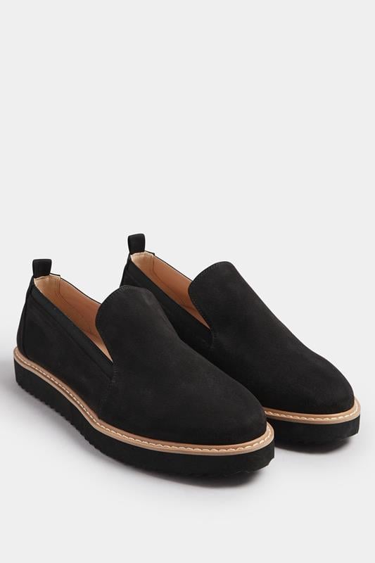 LTS Black Faux Suede Slip-On Loafers In Standard Fit