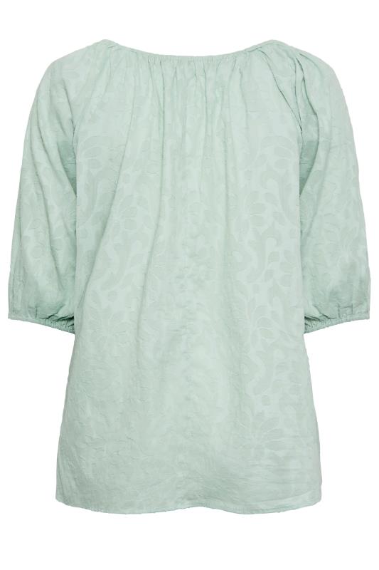 YOURS Plus Size Mint Green Tie Neck Textured Top | Yours Clothing 8