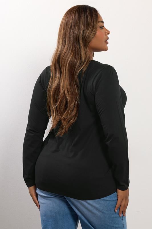 YOURS Plus Size Black Henley Top | Yours Clothing 2