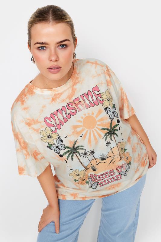 Plus Size  YOURS Curve Orange 'Sunshine' Print Tie Dye T-Shirt