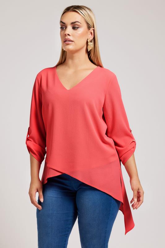 YOURS LONDON Plus Size Pink Asymmetric Hem Blouse | Yours Clothing 1