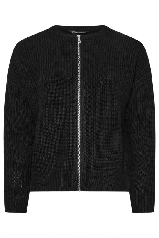 YOURS Plus Size Black Knitted Bomber Cardigan | Yours Clothing  5