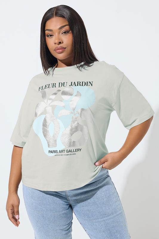 LIMITED COLLECTION Curve Grey 'Fleur Du Jardin' Foil T-Shirt