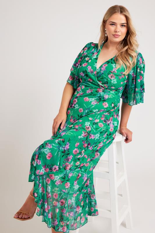 YOURS LONDON Plus Size Green Floral Print Wrap Maxi Dress | Yours Clothing 2