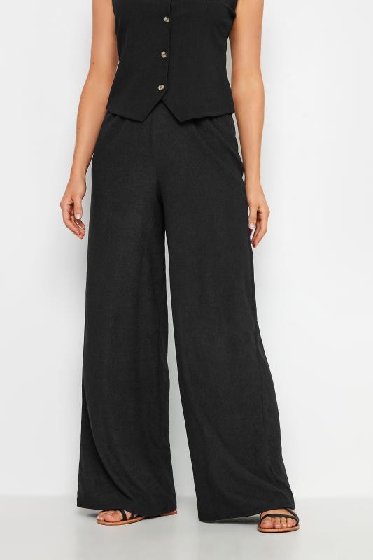 LTS Tall Black Wide Leg Textured Trousers | Long Tall Sally 2