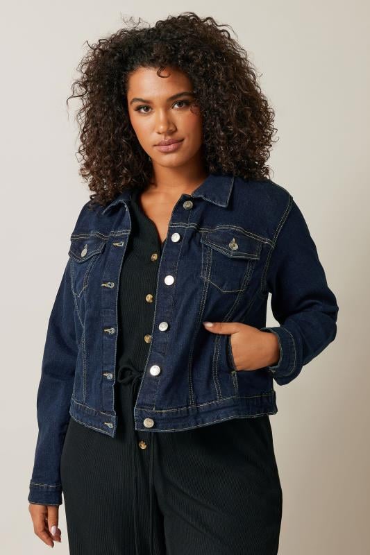 Short sleeve blue jean jacket plus size on sale