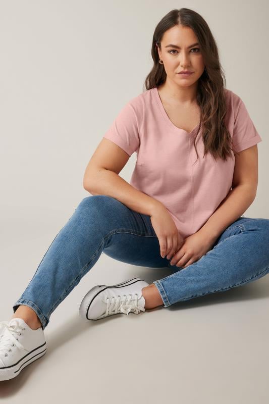 Plus Size  EVANS Curve Pink Pure Cotton T-Shirt