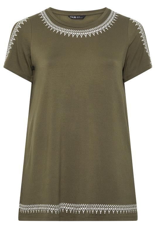 YOURS Plus Size Green Embroidered T-Shirt | Yours Clothing 5