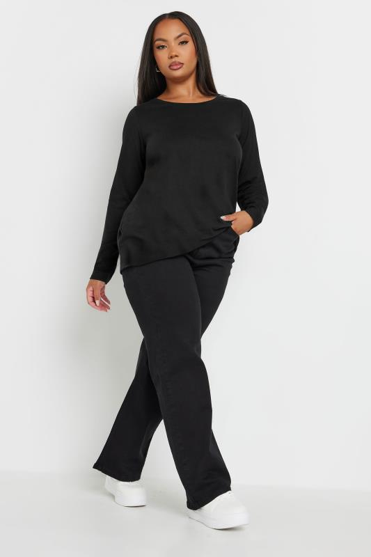 Plus Size Black Cotton Long Sleeve T-Shirt | Yours Clothing 5