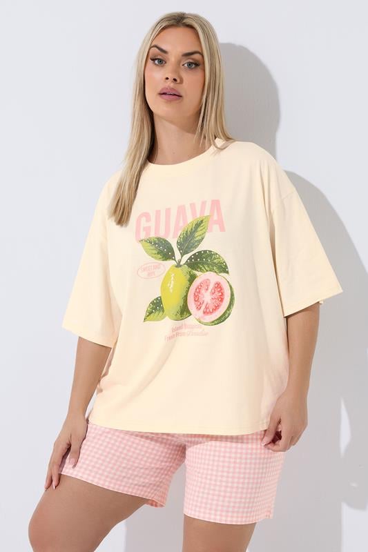LIMITED COLLECTION Plus Size Ivory White 'Guava' Stud T-Shirt | Yours Clothing 1