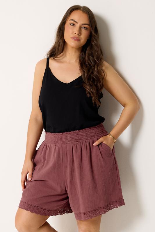 YOURS Curve Pink Crochet Shirred Shorts