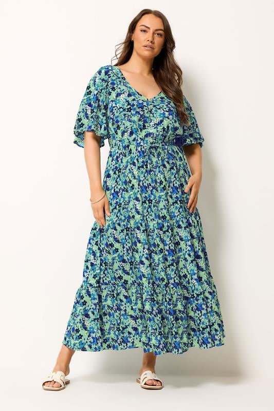 YOURS Plus Size Green Floral Tiered Dress | Yours Clothing 1