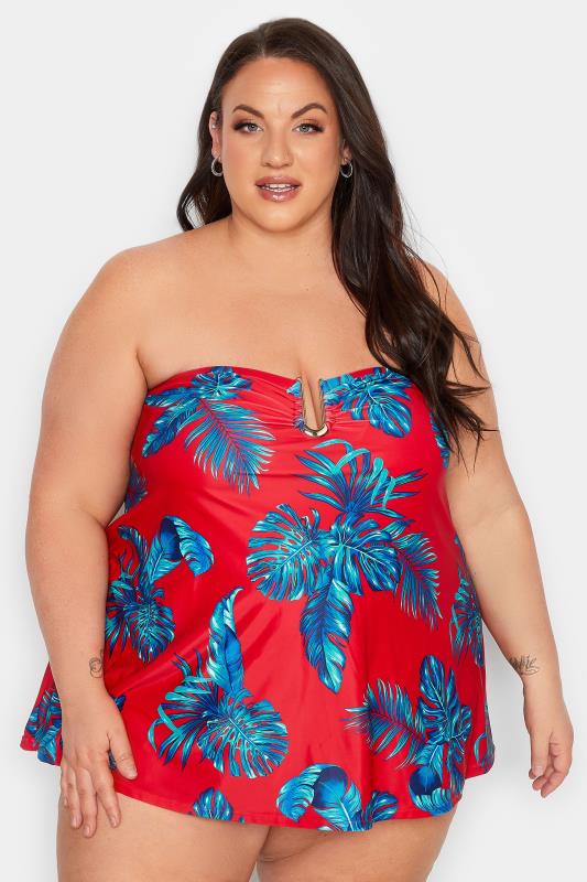 YOURS Curve Plus Size Red Palm Leaf Tankini Top | Yours Clothing  3