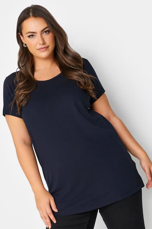Plus Size Basic T-Shirts & Vests YOURS Curve Navy Blue Longline T-Shirt
