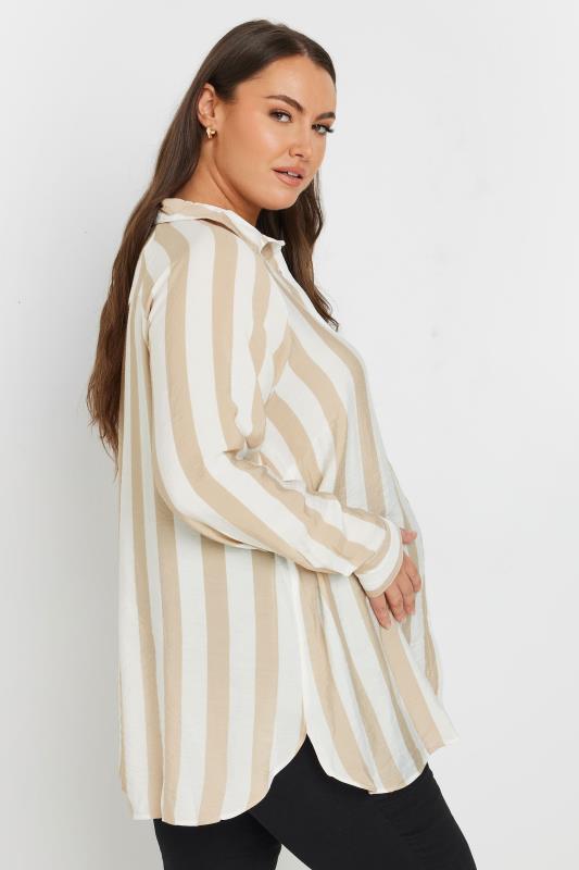 BUMP IT UP MATERNITY Plus Size Beige Brown Stripe Shirt | Yours Clothing 3