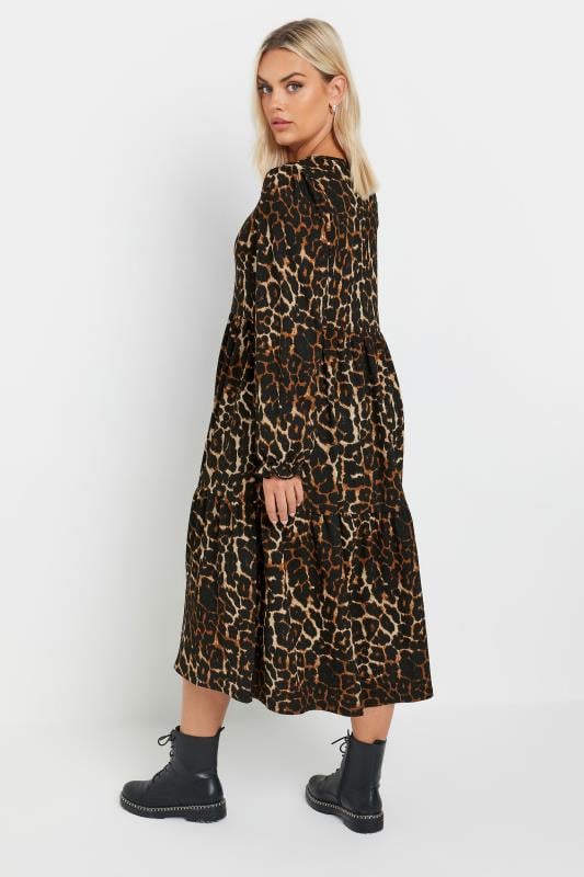 YOURS Plus Size Brown Leopard Print Textured Midaxi Dress | Yours Clothing 5