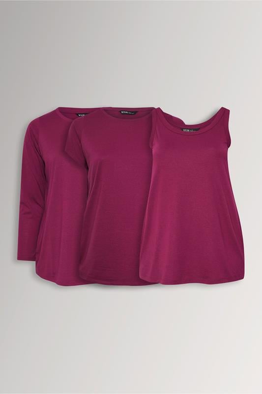 YOURSET Curve 3 PACK Dark Pink Core T-Shirt Essentials Set
